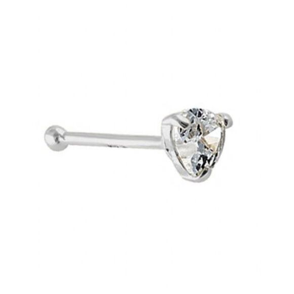 Solid 14K White Gold Heart Nose Stud New - Picture 2 of 7